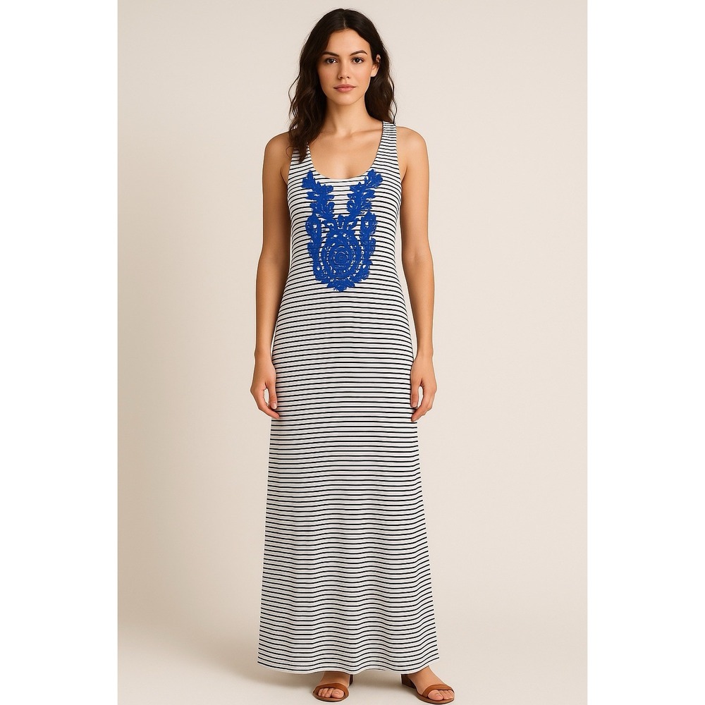 Anthropologie THML Women's Dress Maxi XS‎ White Striped Racerback Fit & Flare
